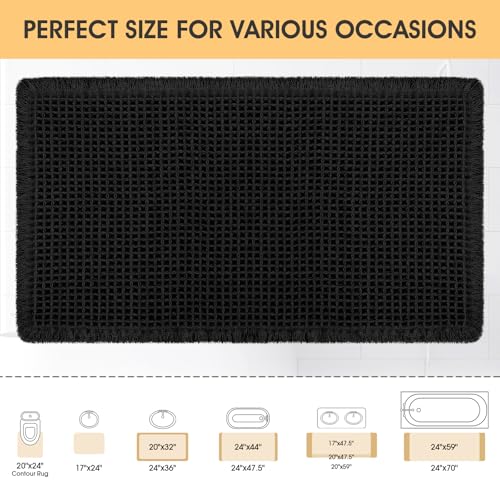 IM HOME Waffle Bath Mat Black 32"x20", Boho Woven Modern Bath Mat Rugs, Absorbent Non Slip Bathroom Rugs, Soft Washable Bath Rugs with Tassels for Bathroom, Bedroom, Kitchen, Shower, Tub - color: Black, size: 1'8" x 2'8" (Rectangular)