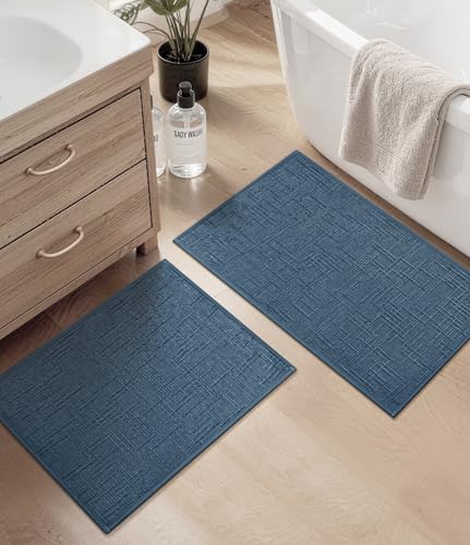 YIHOUSE Bathroom Rugs Sets 2 Piece Blue, 16x24+16x32in | Non Slip, Quick Dry, Absorbent, Washable, Fit Under Door - color: Blue, size: 2 pieces