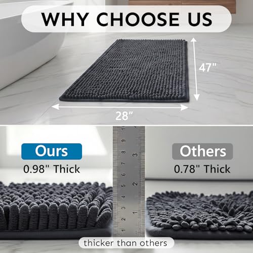 Secura Bathroom Rugs 47x28, Ultra Soft Chenille Bath Mat, Super Absorbent & Quick Dry Bathroom Mat, Non Slip Machine Washable Bath Rugs for Tub, Shower, Home Decor Accessories (Dark Gray) - color: Dark Gray, size: 47 in x 28 in