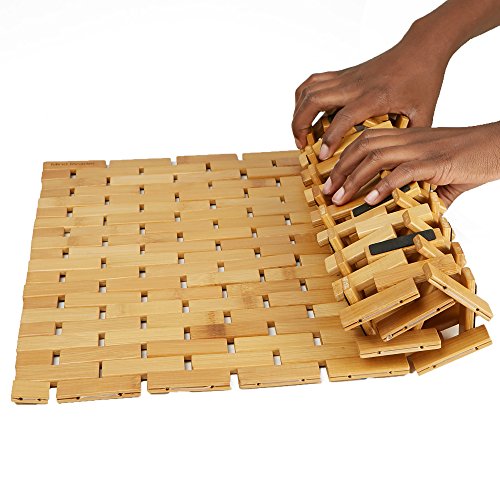 Mind Reader Bath Mat, Shower Mat, Bathtub Mat, Bathroom Accessory, Wood, Rayon from Bamboo, 23.5"L x 16.5"W x 0.4"H, Brown - style: Bath Mat