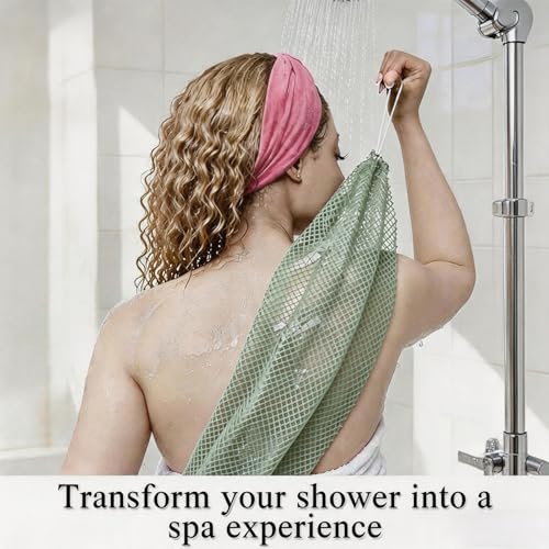 Exfoliating Bath Towel Set for Women Strong Cleaning Back Scrubber - color: Light Green