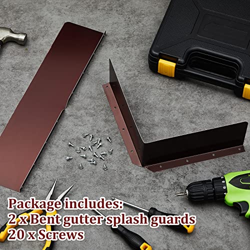 2 Pcs Gutter Valley Splash Guards Downspout Diverter Roof Rain Diverter Roofing Gutter Guards with 20 Pcs Matching Gutter Screws Rain Gutter Guards for Corner House, Brown (Bent Style) - style: Bent Style