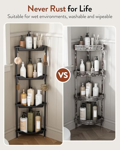 Orimade Standing Corner Shower Caddy Organizer, Plastic＆Aluminum Floor Corner Shelf Rack Rustproof Storage Stands for Bathroom, 44.6'', 4 Tier, Black - color: Black, size: 4 Tier