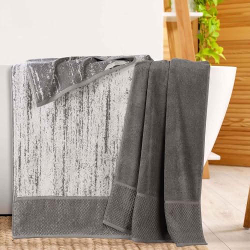 Superior Cotton Bathroom Towel Set Plush Absorbent 2 Piece, Charcoal Silver | Oversized Extra Large Size Towels, Quick Dry, Jacquard & Solid Pattern Assorted Towels, 2 Bath Sheets, Lodie Collection - color: Charcoal-silver, size: Bath Sheet 2 - Pack (Jacq