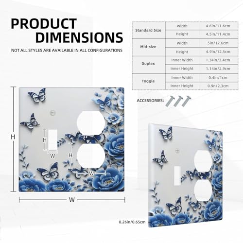 Light Switch Cover Plate Blue Peony Flowers Butterfly Vintage Floral 2 Gang Decorative Switch Plates 1 Toggle Duplex Combo Outlet Covers GFCI Wall Plates for Bathroom Bedroom Decor - color: Blue Peony Flowers Butterfly Vintage Floral, size: 1 Toggle 1 Dup