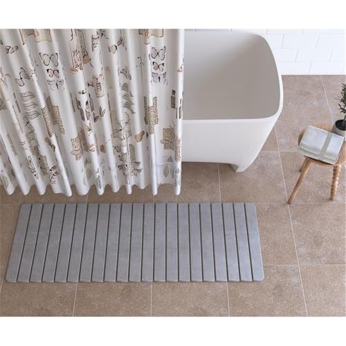 Pemberly Row 58x21 Modern Diatomite Stone Bath Mat, Gray Finish, Quick Drying Slatted Design, Highly Absorbent for Bathroom Floor or Shower Use, Extra Large Size