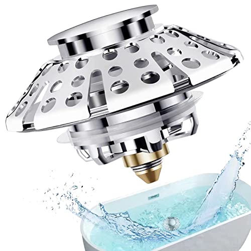 AzWzz Universal Tub Stopper Bathtub Drain Plug, Pop Up Tub Drain Hair Catcher, Drain Cover with Strainer, for 1-3/8 to 2in Bath Drain Hole - color: Chrome Silver, style: Tub Drain Stopper with Hair Catcher