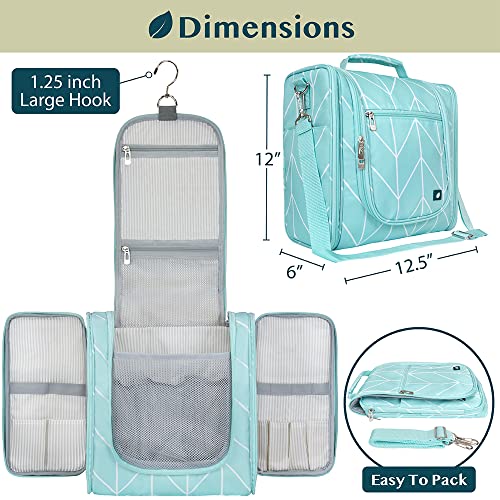 PAVILIA Extra Large Toiletry Bag Travel Bag for Women Men, Hanging Cosmetic Organizer, Water Resistant Makeup Bag for Accessories Toiletries, Travel Essentials Kit (Teal Chevron) - color: Teal Chevron, size: Extra Large (12x6x12.5)