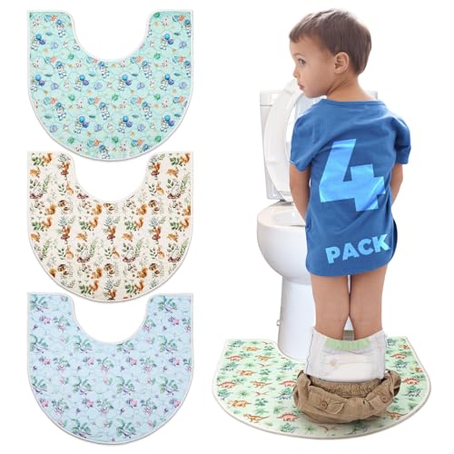 Washable Commode Potty Training Mats, Super Absorbent Reusable Toilet Training Rug for Kids, Leak-Proof & Non-Slip Adult Incontinence Toilet Mat, Bathroom Floor Protector Pads 4 Pack - color: Cartoon