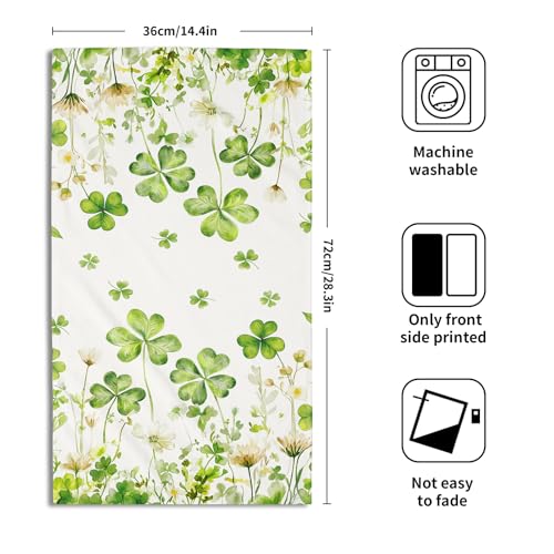 St. Patrick's Day Shamrock Hand Towels 14.4x28.3 Inch Set of 2 | Green Floral，Polyester Cotton，Breathable，for Spring Holiday Kitchen Hotel Gym Spa Decor - color: Green Shamrock