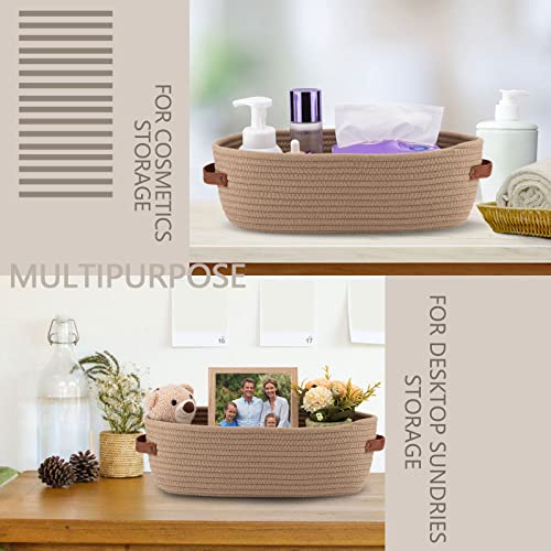 Storage Basket Boho Decor Baskets for Organizing Woven Decorative Basket for Countertop Toilet Paper Basket for Toilet Tank Top Shelf Basket with Handle Khaki - color: Khaki