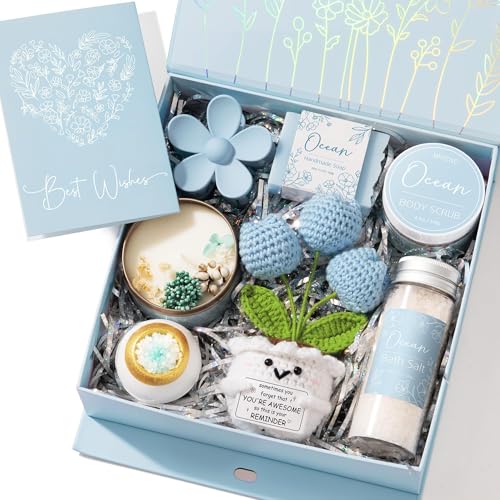Spa Gifts for Women Bath Gift Set, Ocean Relaxing Spa Gift Baskets Home Bath Set Self Care Kit Care Package Thank You Mothers Day Birthday Easter Gifts for Women Her Mom Friends Sister Teen Girls Wife - color: Blue-Ocean