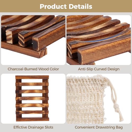 40PCS Soap Bags Holder Set,10 Wood Soap Dishes with Clear Moisture-Resistant Coating and 30 Cotton Linen Drawstring Soap Bag,Bars Bamboo Soap Saver Bag Set for Bathroom,Shower,Kitchen,Travel