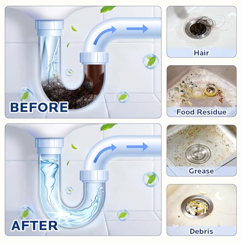 400g Drain Cleaner with 3.0 Upgraded Formula: Fast Sink & Pipe Clog Remover and Powerful Foam Powder Unclogger for Hair, Kitchen & Bathroom Use