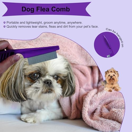 3 PCS Puppy Brush Grooming Kit, Stainless Steel Flea Comb, Fit for Yorkie, Shih Tzu, Maltipoo, Soft Bristle (Dark Purple) - color: Dark Purple
