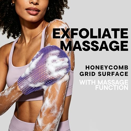 Bath Mitt - Exfoliating Glove, Honeycomb Body Scrubber,Massage Body Scrub Gloves for Home Spa,Mitt Sponges for Cleaning Body,Deep and Gentle,Fast foaming (Purple(Softer,Small Size)) - style: PURPLE
