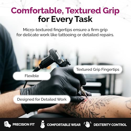 GripProtect® Precise Black Nitrile Gloves, Exam, 4 Mil, Food, Home, Cleaning, Medical/Dental, Tattoo (Medium, 100) - size: Medium (100 Count)