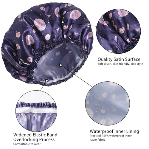 4 PCS Shower Cap for Women, Elastic and Reusable Bath Caps, Double Layers Shower Caps Reusable Waterproof, Bathing Shower Caps, Environmental Bath Hair Protection Cap - Ginkgo Leaf - color: Ginkgo Leaf