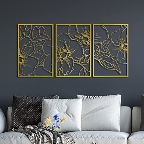 Vivegate Gold Minimalist Floral Single Line Metal Wall Art Decor - 18"X12" 3 Packs Gold Floral Abstract Minimalist Lines Wall signs for Hanging home wall decor - color: Gold