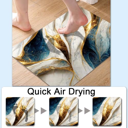 Bath Mat Rug,Abstract Blue and gold marble Non Slip Quick Dry Super Absorbent Thin Bathroom Rugs Fit Under Door-Easy to clean Bathroom Floor Mats-Shower Rug for Shower Sink Bathtub(17" x 27.5"In) - color: Abstract Blue and Gold Marble, size: 1'5" X 2'4" (