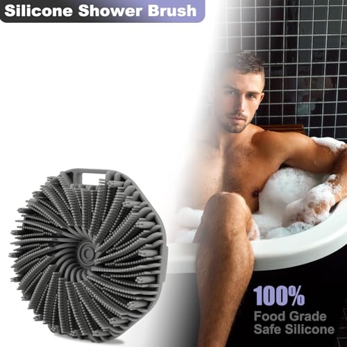 2-Pack Silicone Body Scrubber Shower Brushes,Exfoliating Body Scrubber for All Skin Type, Eco Friendly Shower Scrubber for Body, Silicone Body Brush for Showering (Gray & Purple) - color: Gray & Purple