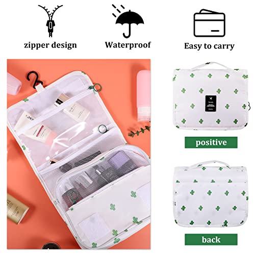 Pengxiaomei Hanging Toiletry Bag, Cactus White Waterproof Cosmetic Bag Portable Makeup Pouch Travel Wash Bag with Handle for School Party Bathroom Essentials - color: White Cactus