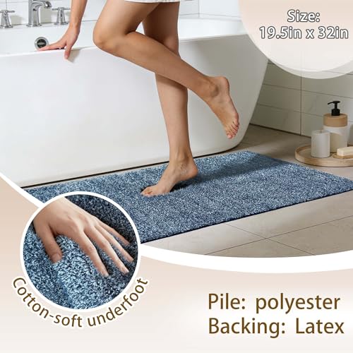 Non-Slip & Super Absorbent Bath Mat, 32x20 Inch Large Microfiber Bathroom Rug, Ultra Plush Quick Dry Machine Washable Shaggy Carpet for Shower Tub Floor, Dark Denim - color: Dark Denim, size: 32"x20"