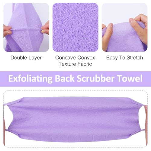 4PCS Exfoliating Back Scrubber with Handles, Nylon Double-Sided Exfoliator Extended Length Stretchable Body Exfoliating Washcloth Pull Strap Back Washer for Women Men(B)