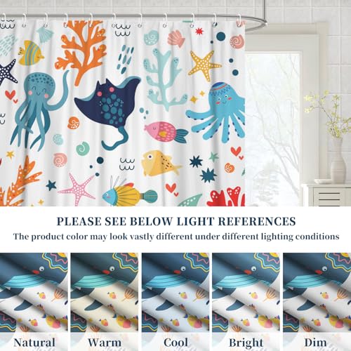 Fabric Shower Curtain with Hooks, Waterproof & Washable Polyester, Kids Funny Cute Ocean Whale Fish Shower Curtains for Bathroom, Summer Neutral Cartoon Animal Bathroom Curtain, 71x74 Inch - color: Cute Ocean Friends