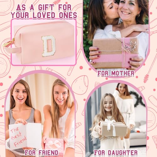 Personalized Initial Makeup Bag with Handle, Preppy Cosmetic Bag with Inner Zipper Pocket, 8 9 10 11 12 13 14 Years Old Girl, Graduation Gifts for Teen Girls Women Teachers (D, Pink) - color: Pink, style: D