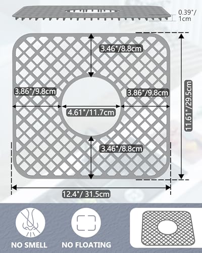 2 Pack Silicone Sink Protector for Kitchen Sink, Trellis Pattern 12 x 11" Sink Grid Mat Silicone Protectors, Center Drain, Gray - color: Gray