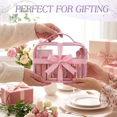 Abbylike 4 Pcs Clear Makeup Bags with Handles Tsa Approved Toiletry Bag with Zipper PU Leather Quart Size Clear Cosmetic Pouch for Travel Women Men Airport Compliant Bags(Macaron Color Palette) - color: Macaron Color Palette