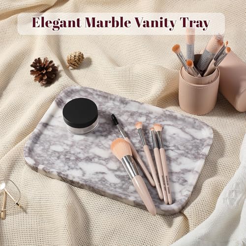 Karibiber Luxury Marble Vanity Tray, Bathroom Tray Countertop, Calacatta Marble/Stone, Home Decorative Dresser Organizer, Storage for Kitchen Sink, Perfume Jewelry Holder(Purple&White) - color: Purple&white