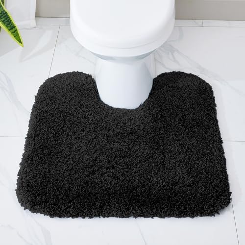 Disolla Toilet Mat 22x24 Black - Non Slip Fluffy U-Shaped Contour Rug, Ultra-Soft Plush Toilet Floor Mat, Absorbent & Machine Washable - color: Black, size: 1'10" x 2' (22''x24'' Toilet Rug)
