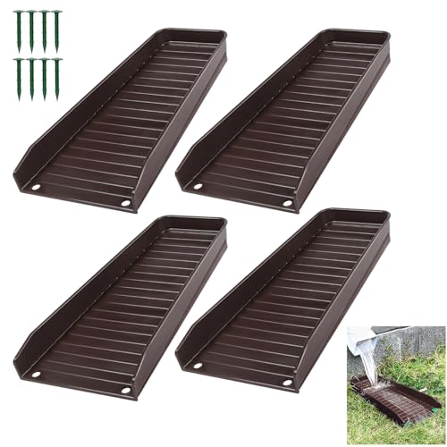Rain-Gutter Downspout Splash Block - Gutter Downspout Extensions for Rainwater Drainage, Lader Downwards Design, 16" Fixable Downspout Extender with 8 Fixing PP Nails (4, Brown) - color: Brown, size: 4Pack