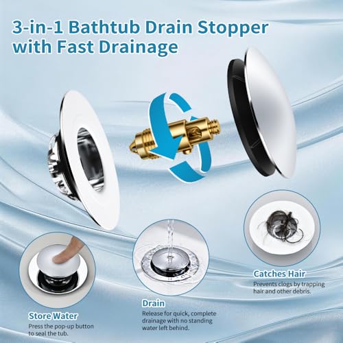 Universal Pop-Up Bathtub Stopper with Clog-Proof Strainer, Bath Drain Plug (Fits 1.4-1.6 Inch Drains)
