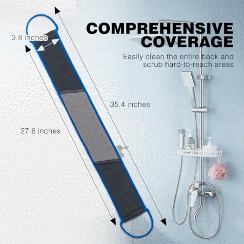 Back Scrubber for Shower, Navy Blue and Gray Exfoliating Body Wash Strap with Handles, 2 Pack