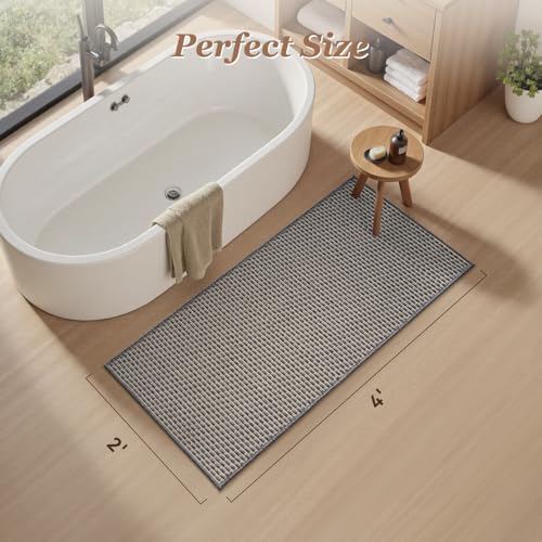 AMOAMI Unique Woven Bathroom Runner Rug, Super Absorbent Non Slip Bath Mats for Bathroom Textured Bathroom Mat Quick Dry Boho Rugs Runners for Hallyways Kitchen Bedroom Beside Tub, 2' x 4', Grey - color: Grey, size: 2' x 4'