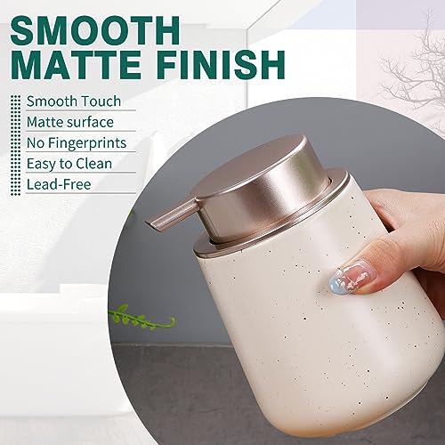 Bosilunlife Ceramic Foaming Soap Dispenser - 12Oz Bathroom Countertop Kitchen Dish Soap Pump Dispenser Foam Soap Dispenser - Apricot with Speckle - color: Apricot