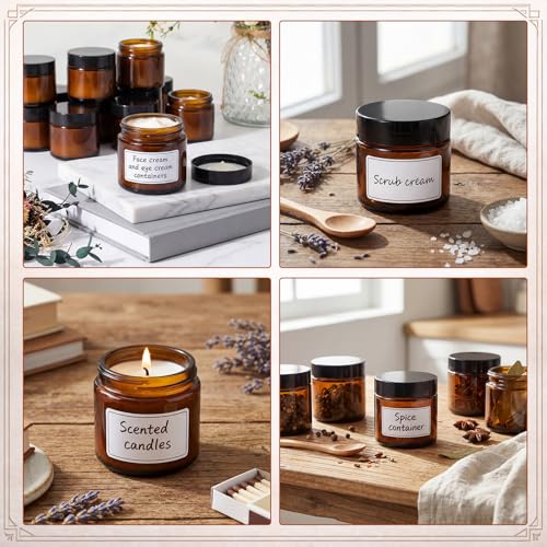 48 Pcs Amber Glass Jars and Dropper Bottles Set, 2 oz Cream Jars with Black Lids 1.7 oz Amber Dropper Bottles, with Label and Mini Spatula, for Essential Oil, Lotions, Massage Oil, Spa Salon - color: Amber