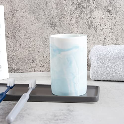 Ceramic Toothbrush Holder, Bathroom Cup, Drinking Mug, Coffee Cups, Marble Pattern Pen Holders, 300ml/Pcs (Blue) - color: Blue