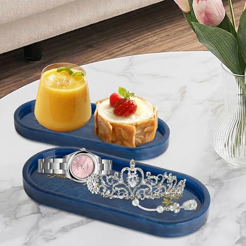 Bathroom Vanity Trays for Counter: Blue Resin Towel Tray Organizer with Words - Oval Bathroom Sink Tray Countertop - Decorative Tray for Perfume/Oil Bottles - color: Blue