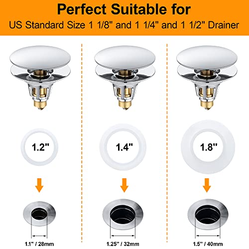 Universal Bathroom Sink Stopper, 1.1~1.5" Sink Drain Stopper, Full Size Bounce Bullet Type Pop Up Basin Drain Strainer, Chrome Anti-Clogging Sink Drain Filter with Hair Catcher (Silver) - color: Chrome, style: Large Lid