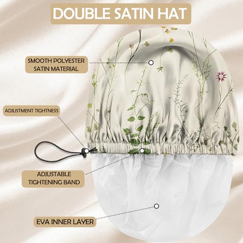 2 PCS Shower Cap Adjustable Reusable Double Waterproof Layer Elastic Hair Bath Cap Cute Aesthetic for Women Girls-Floral - color: I11-Floral