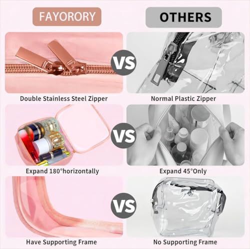 TSA Approved Travel Toiletry Bag,2 Pack Clear Makeup Bags with Handles,Quart Size Clear Cosmetic Bags for Traveling Women,Men,Carry on Airport Airline Compliant Bag,Pink - color: Pink, size: 2 Pack, Medium