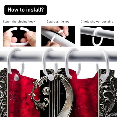 Chrainy 4pcs Musical Note Gothic Shower Curtain Set for Bathroom Red and Black Vintage Music Abstract Bathroom Decor Sets with Shower Curtain and Rugs,Accessories Bath Mat,U Shape and Toilet Lid Cover - color: Black
