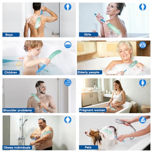 Back Scrubber for Shower，Mesh Sponge Body Shower Brush with Long Handle for Use in Shower Back Scrubber,Back Scrub for Exfoliating Body Scrubber or Shower Brush (Blue and Blue) - size: Blue+Blue Handle (YS0125)