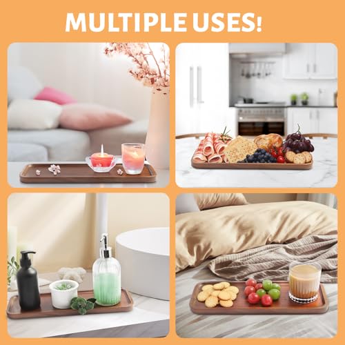 Acacia Wood Serving Platters and Trays - 14" x 5.5" Wooden Mini Charcuterie Boards, Small Cheese Board, Rectangle Wooden Tray for Kitchen Counter, Bathroom, Home Decor, Party (3, 14"X5.5") - size: 14" x 5.5"