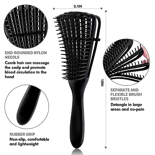 4pcs Curly Hair Brush Set for Adult & Kids Wet or Dry, Detangling Brush for 3/4ABC Hair with Wide Tooth Comb (4, Black) - color: Black, size: 4pcs