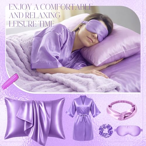 Twistover 16 Pcs Birthday Gifts for Women: Luxury Robe & Blanket Spa Gift Basket for Women -scented Candle, Mug, Notebook, Pillowcase & Spa Accessories(Light Purple) - color: Light Purple